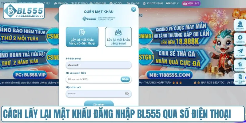 Cách lấy lại mật khẩu đăng nhập BL555 qua số điện thoại