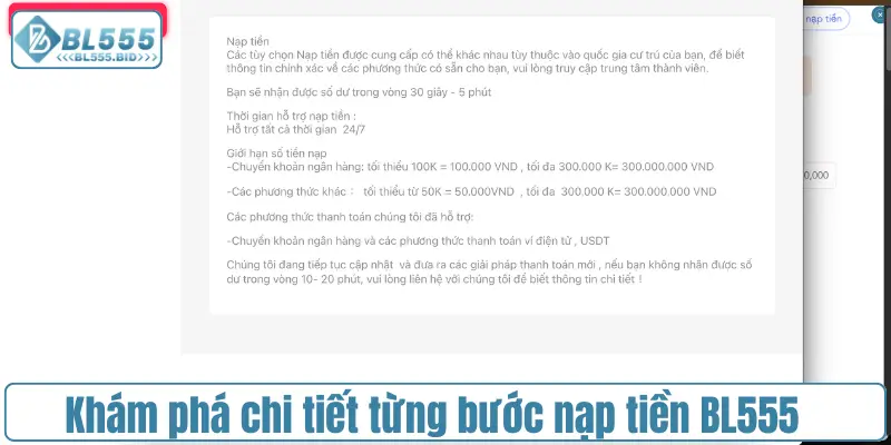 Khám phá chi tiết từng bước nạp tiền BL555