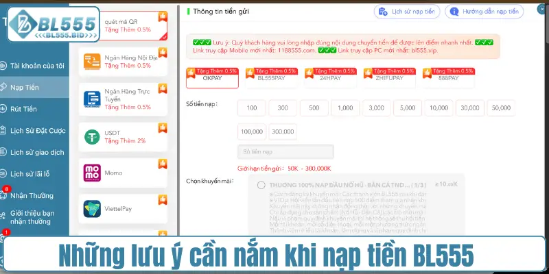 Những lưu ý cần nắm khi nạp tiền BL555